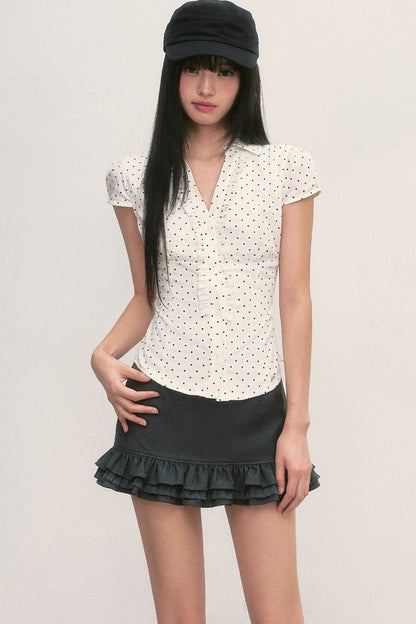 Französische Puffärmelbluse mit Polka-Dots