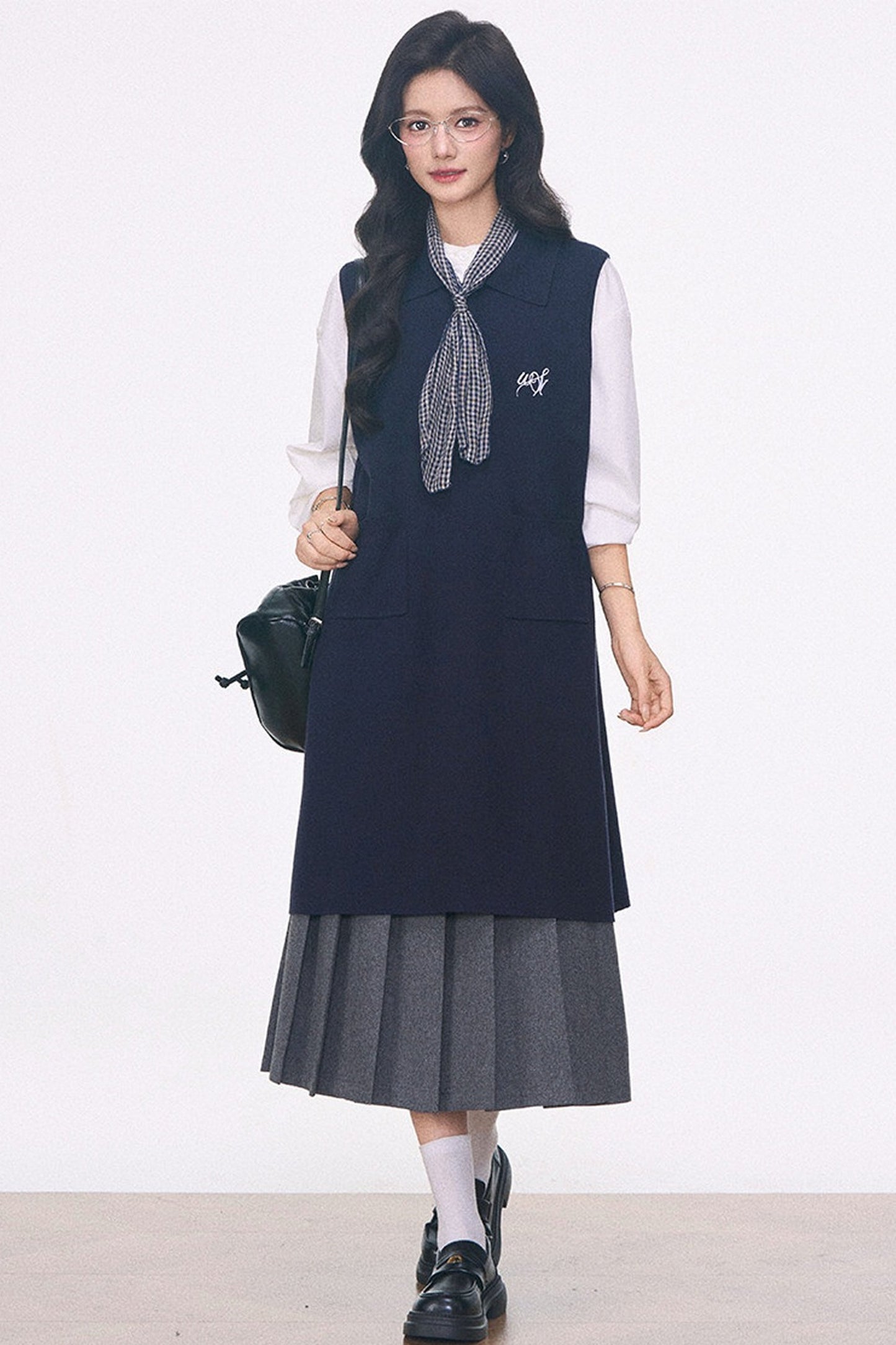 Knitted Vest Dress, Shirt and Skirt Set-Up