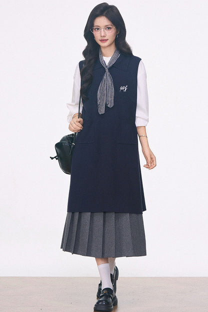 Knitted Vest Dress, Shirt and Skirt Set-Up