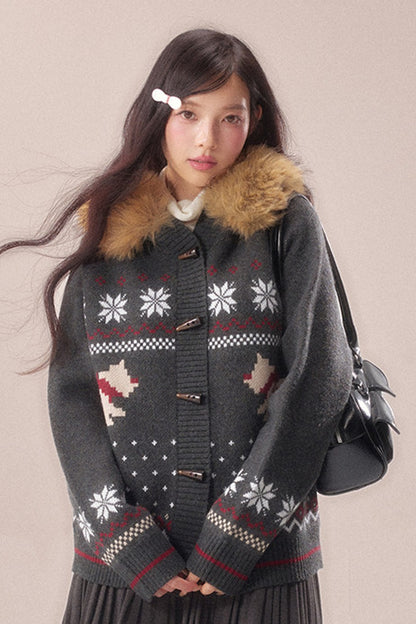 Cárdigan Fair Isle con cuello de pelo de perro
