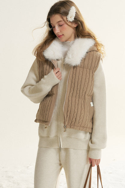 Detachable Fur Collar Hooded Jacket and Wide-Leg Pants Set-Up
