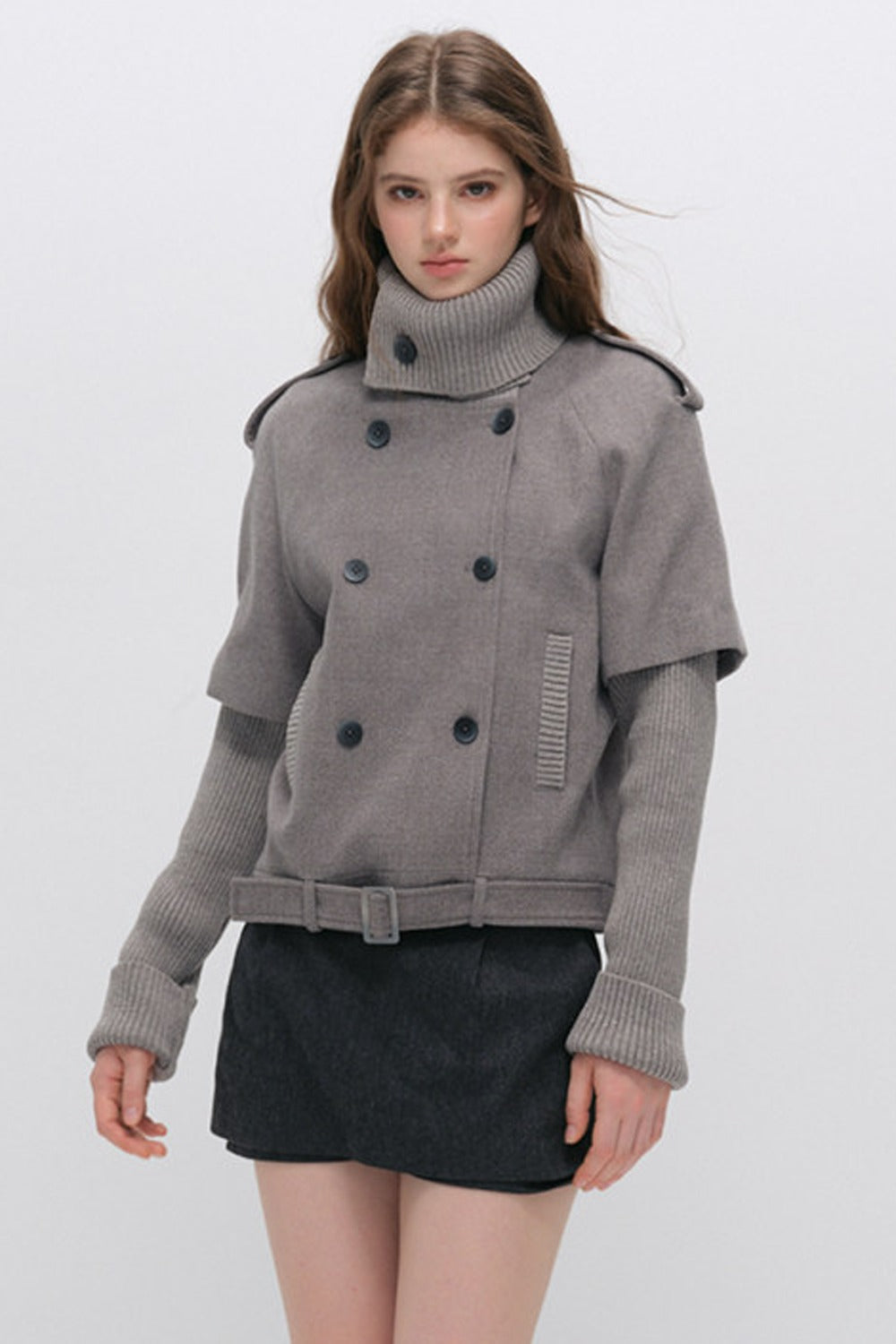 Belted Wool A-Line Skirt