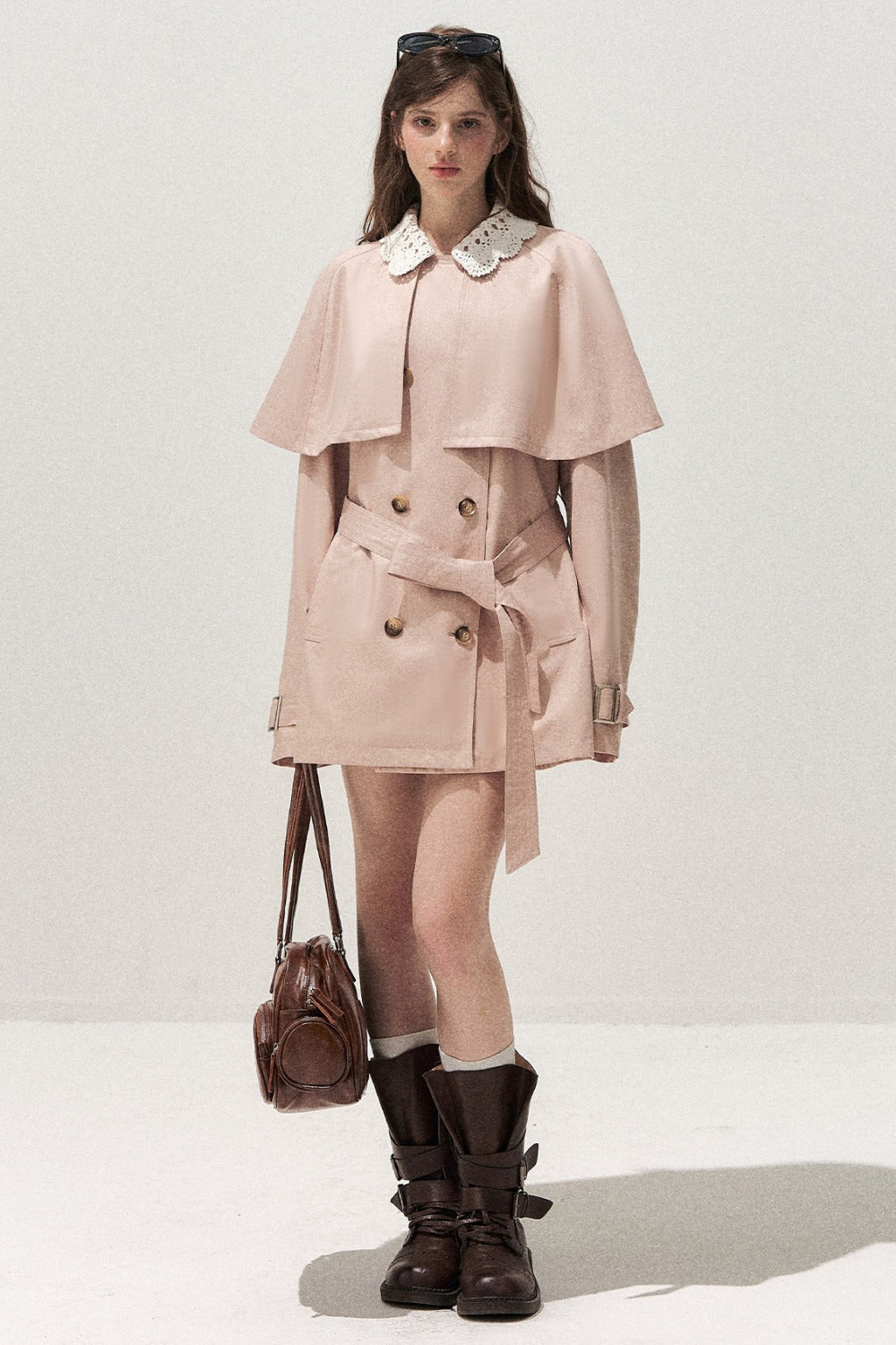 Detachable Cape Crochet Collar Trench Coat