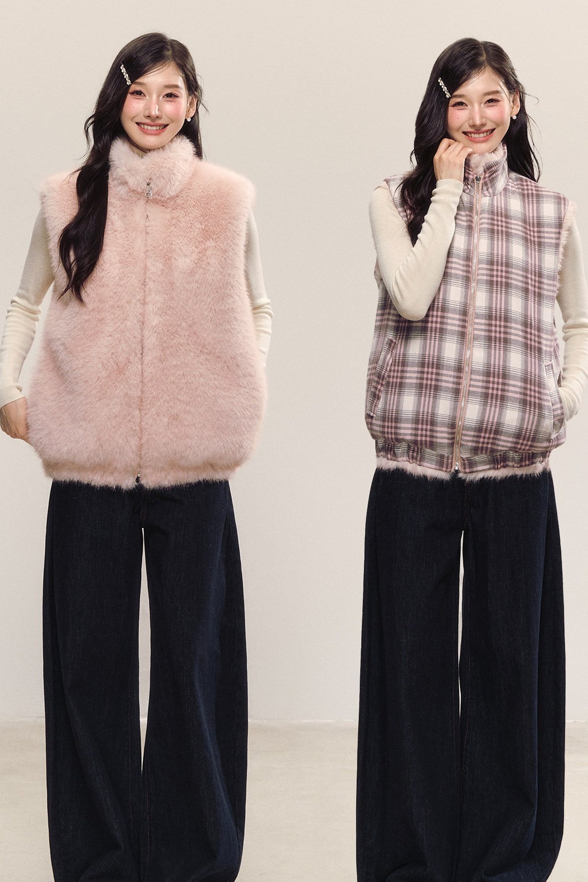Reversible Sleeveless Pink Faux Fur Vest