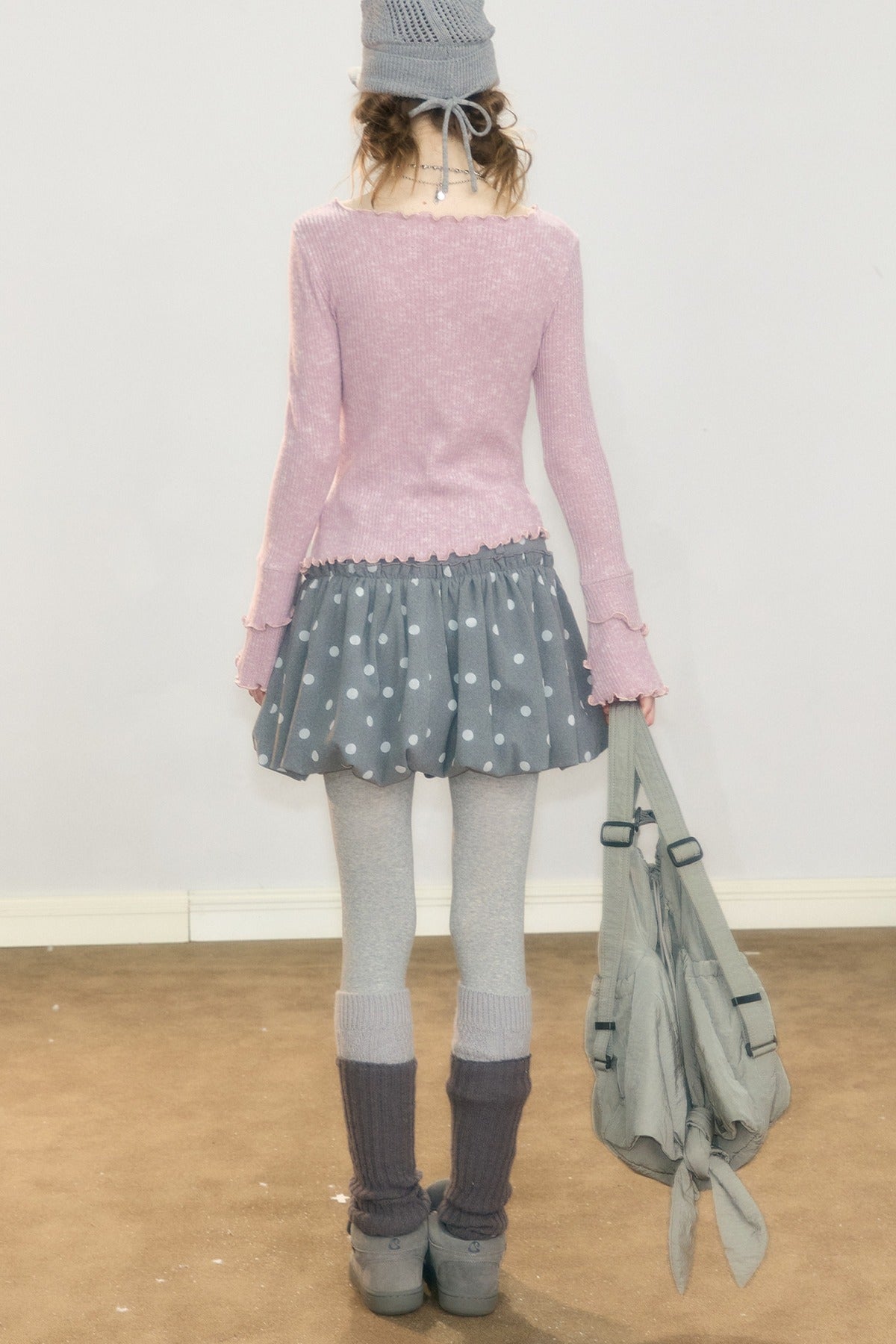 Gray Polka Dot Wool Skirt