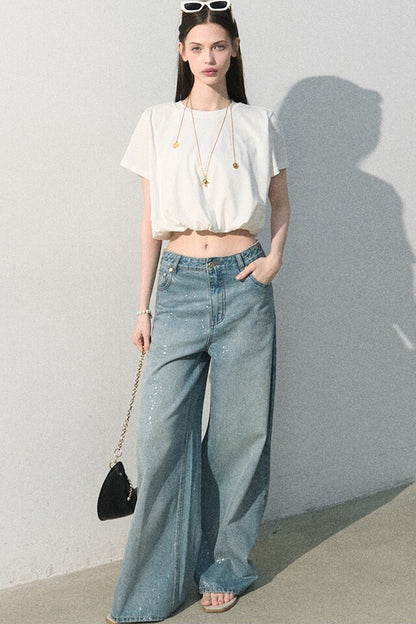 Blusa in lino plissettata a bocciolo