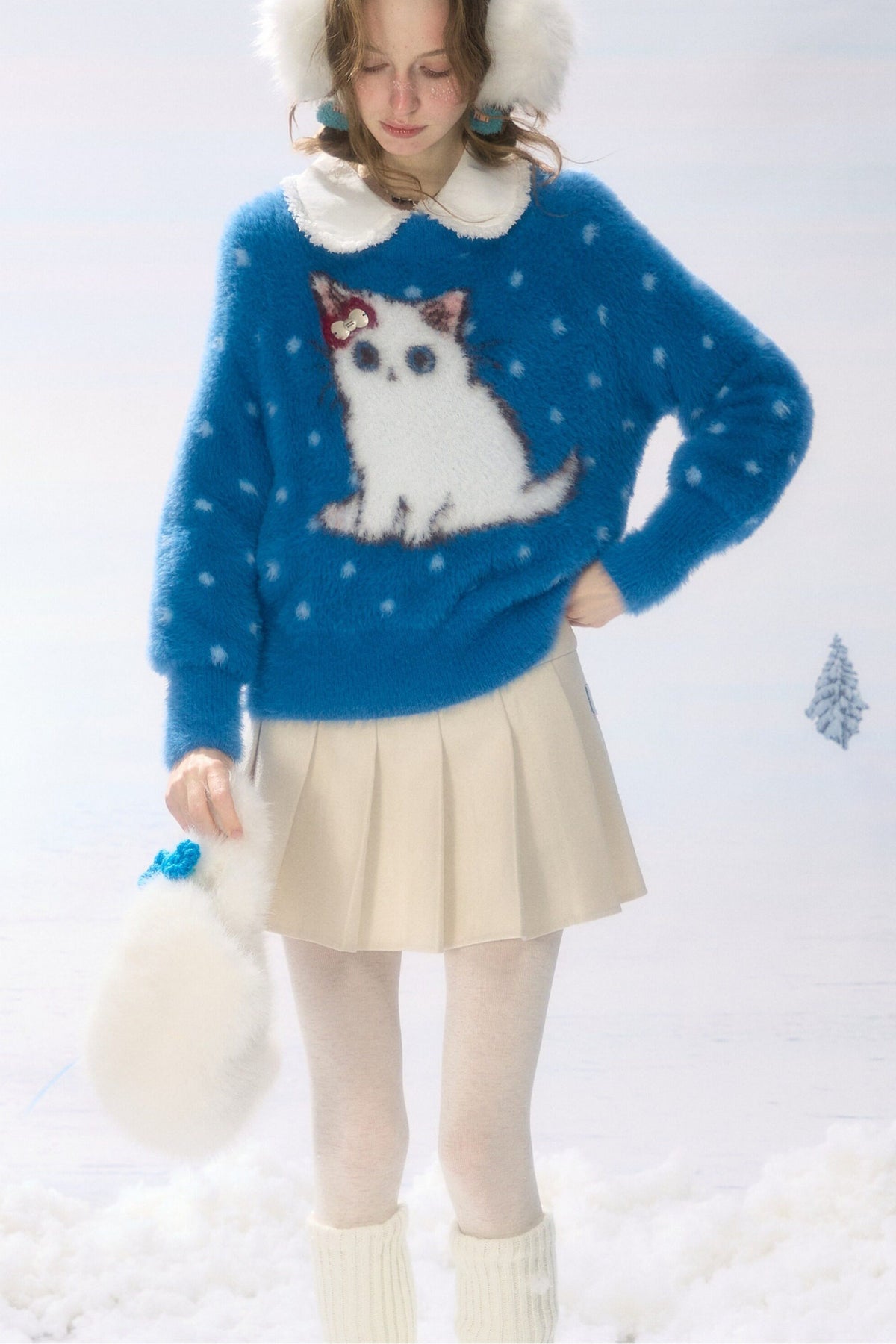 Blue Cat Polka Dot Sweater