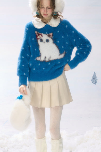 Blue Cat Polka Dot Sweater