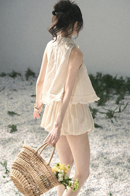 Conjunto de top de encaje francés y falda capullo