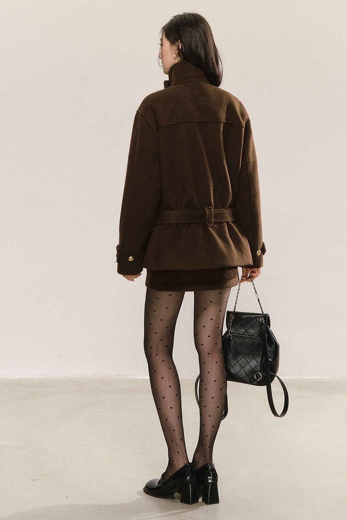 Elegant Double-Breasted Woolen Coat and Skirt Set-Up