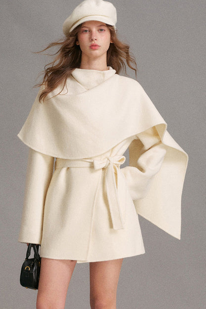 Detachable Cape Collar A-Line Wool Coat