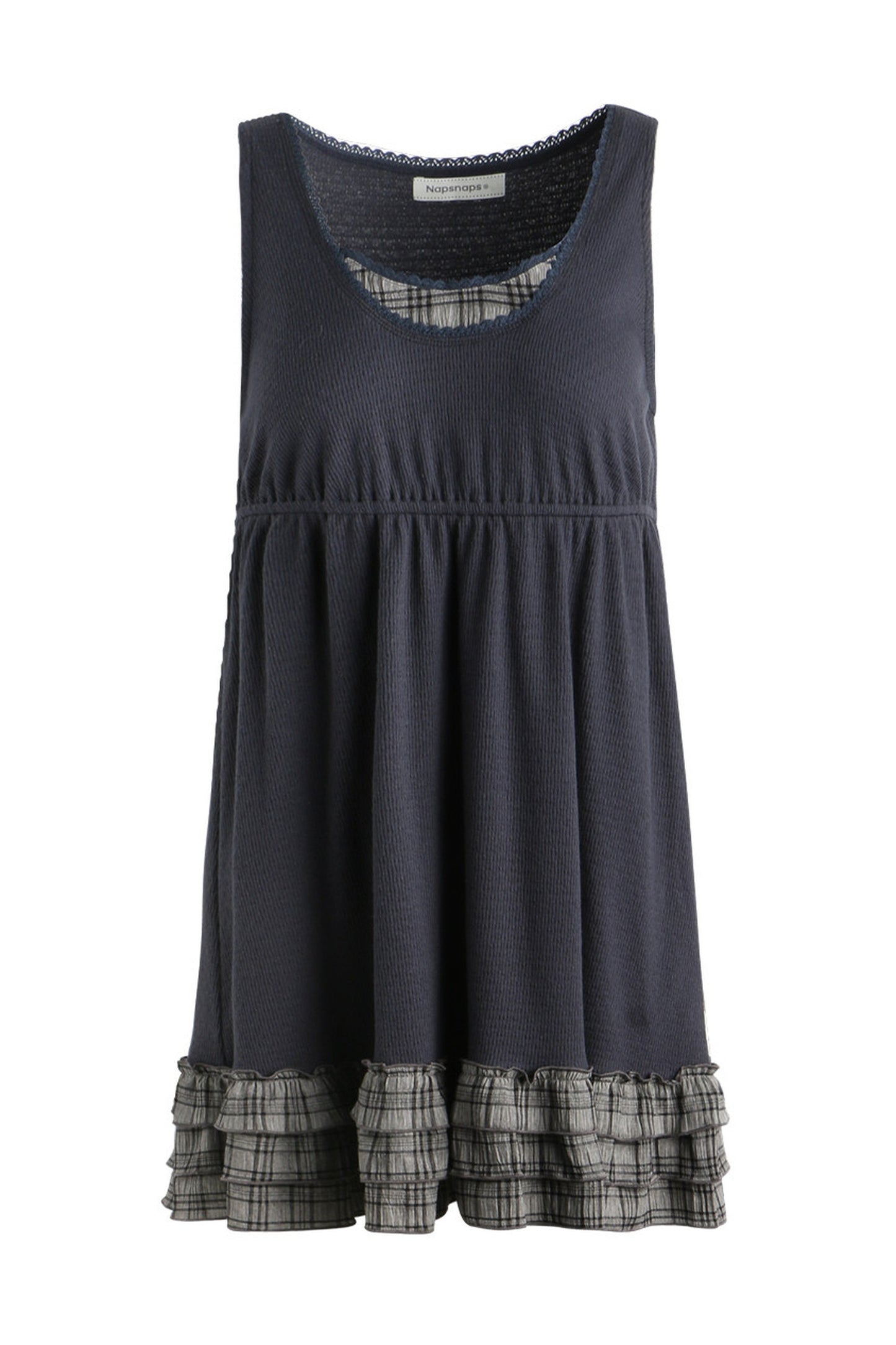 Plaid Ruffle Sleeveless Knit Vest Dress
