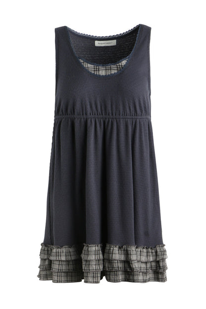 Plaid Ruffle Sleeveless Knit Vest Dress