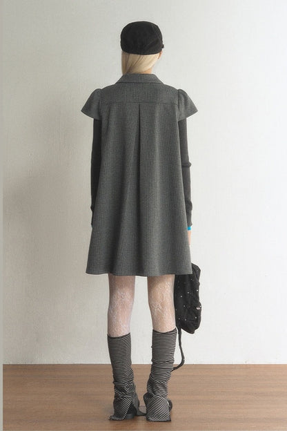 Houndstooth Doll Collar Woolen Dress