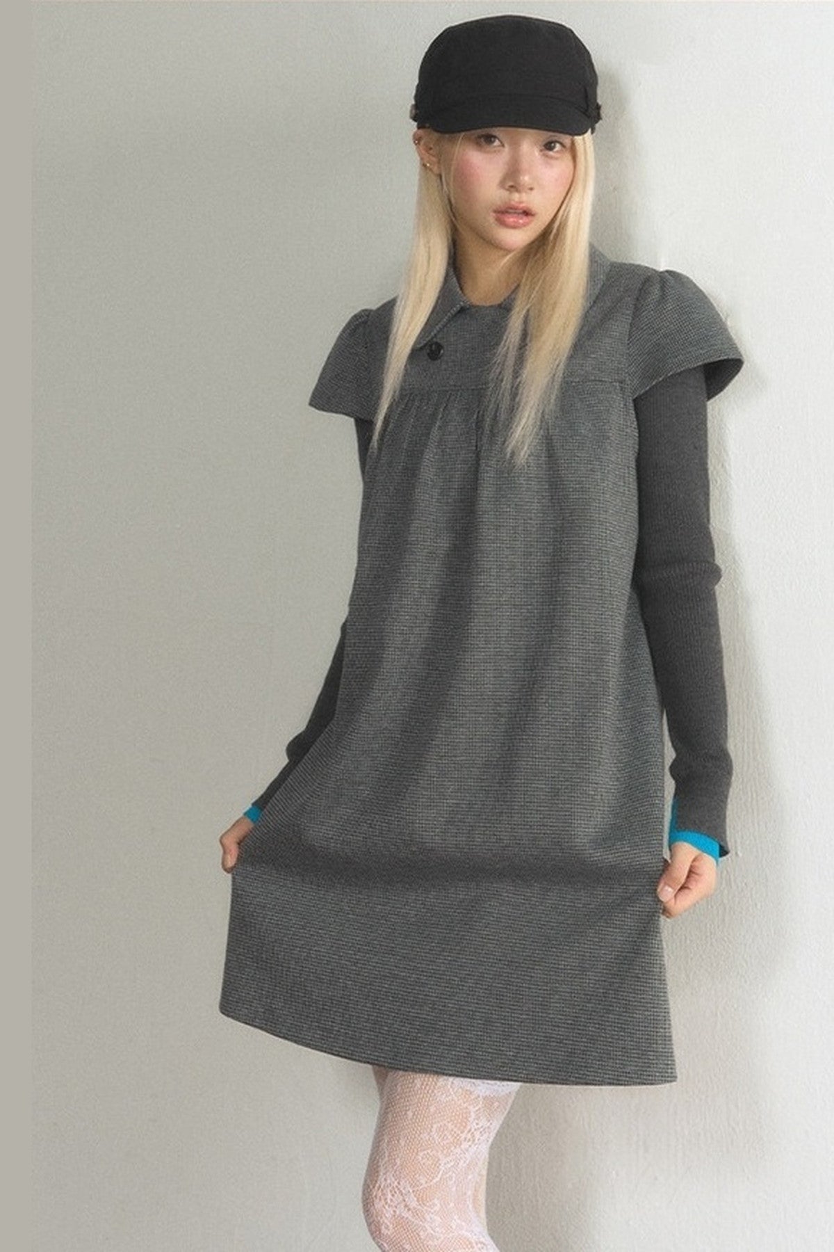 Houndstooth Doll Collar Woolen Dress