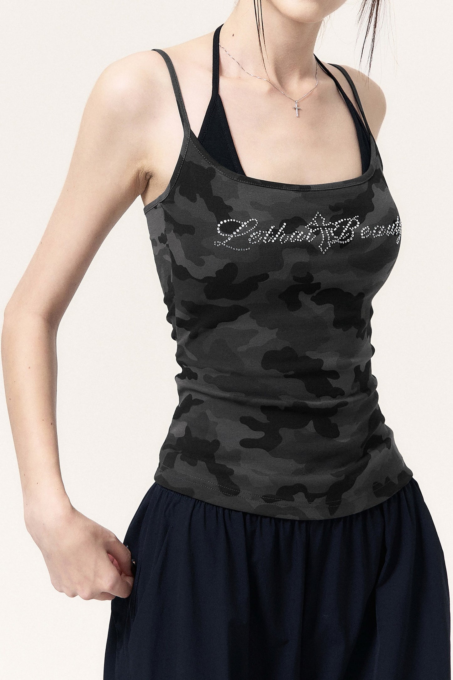 Camouflage Rhinestone Top and Mini Dress Set-Up