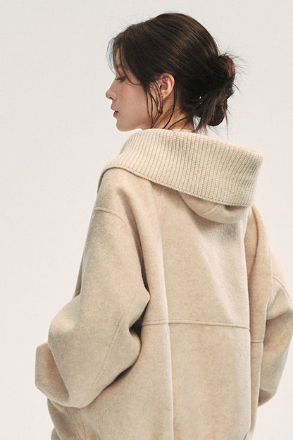 Knitted Large Lapel Patchwork Woolen Jacket