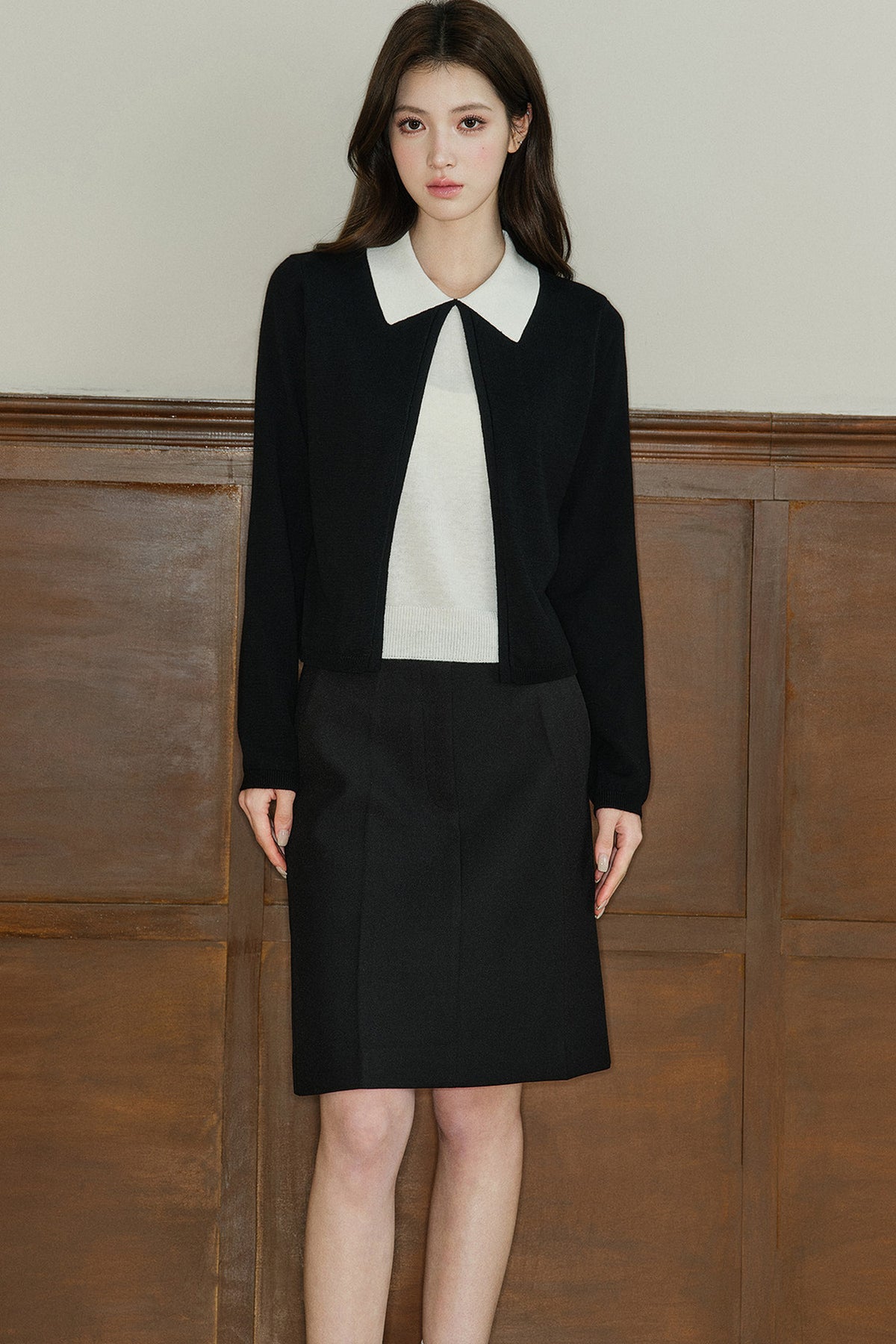 Color-Block Layered-Look Wool Knit Top