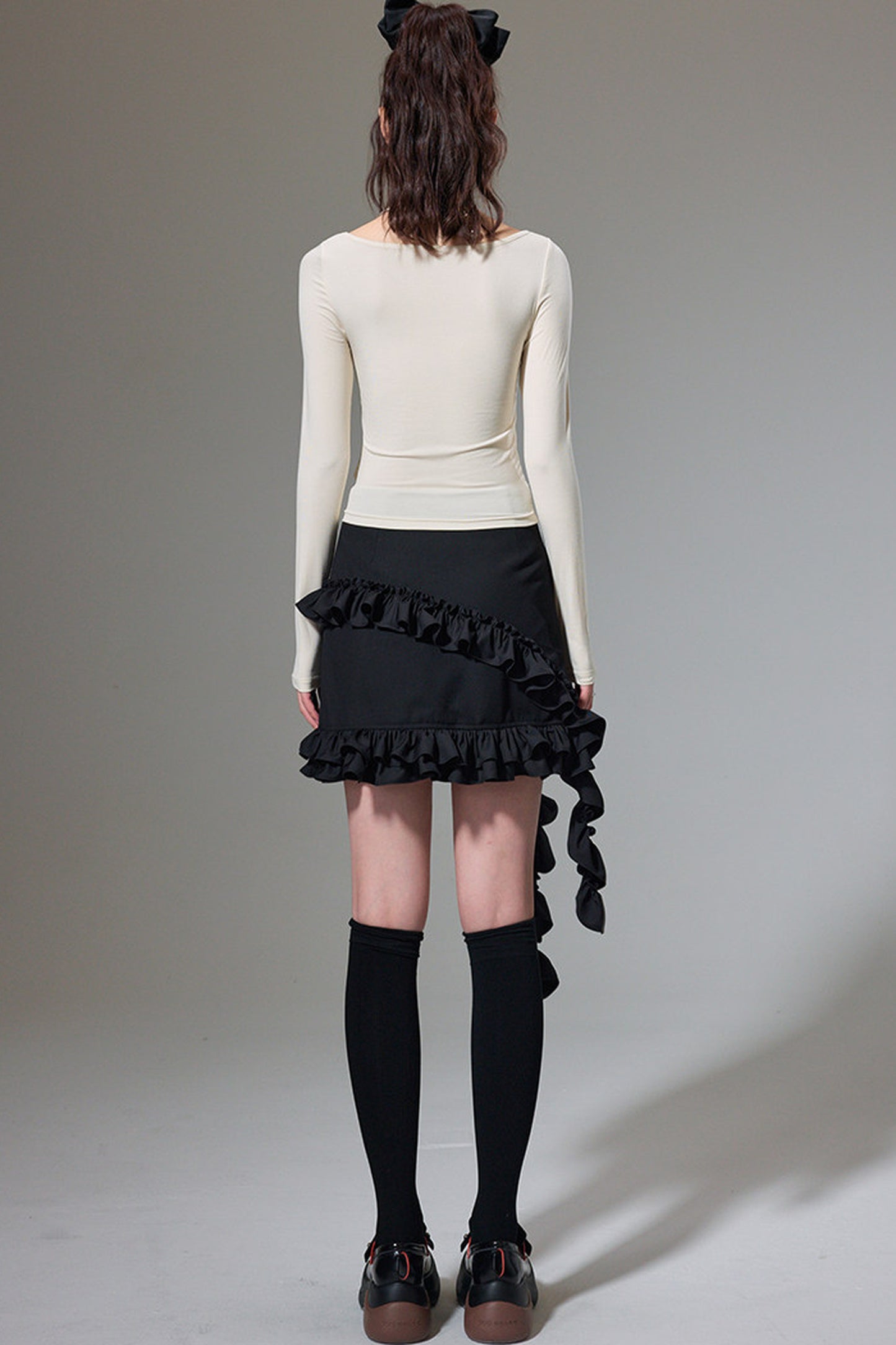Square Neck Color-Block Knit Top and Skirt Set