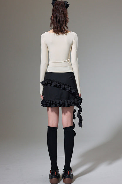 Square Neck Color-Block Knit Top and Skirt Set