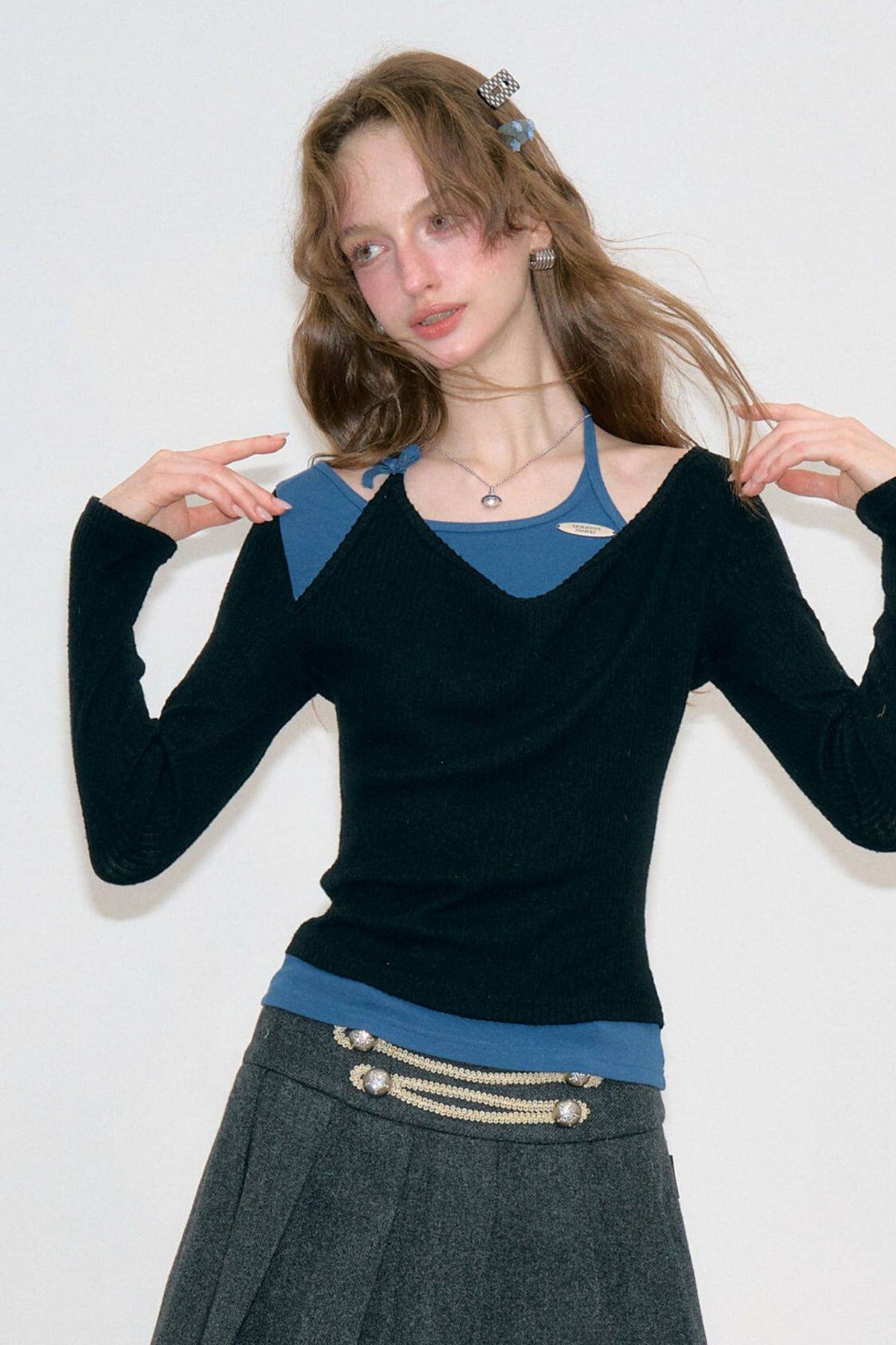 Retro Spliced Halter Knit Top