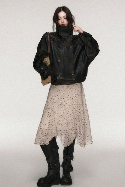 Lederjacke mit lockerer Silhouette und zweireihiger Knopfleiste