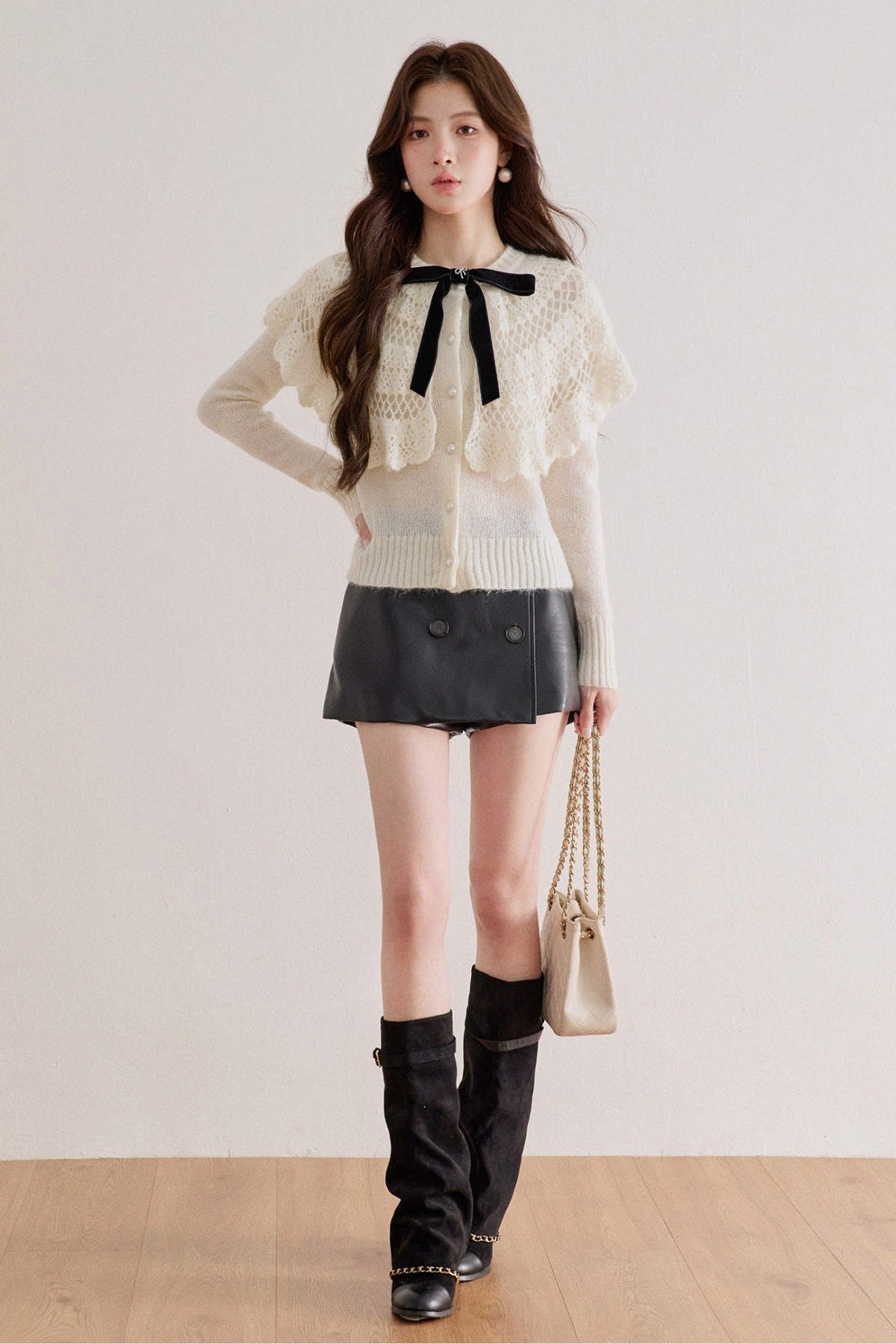 Double-Layer Crochet Bow Cardigan