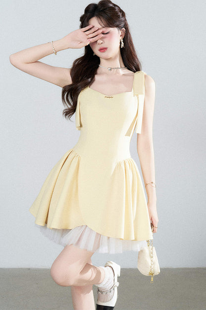 Yellow Mesh Spliced Dress