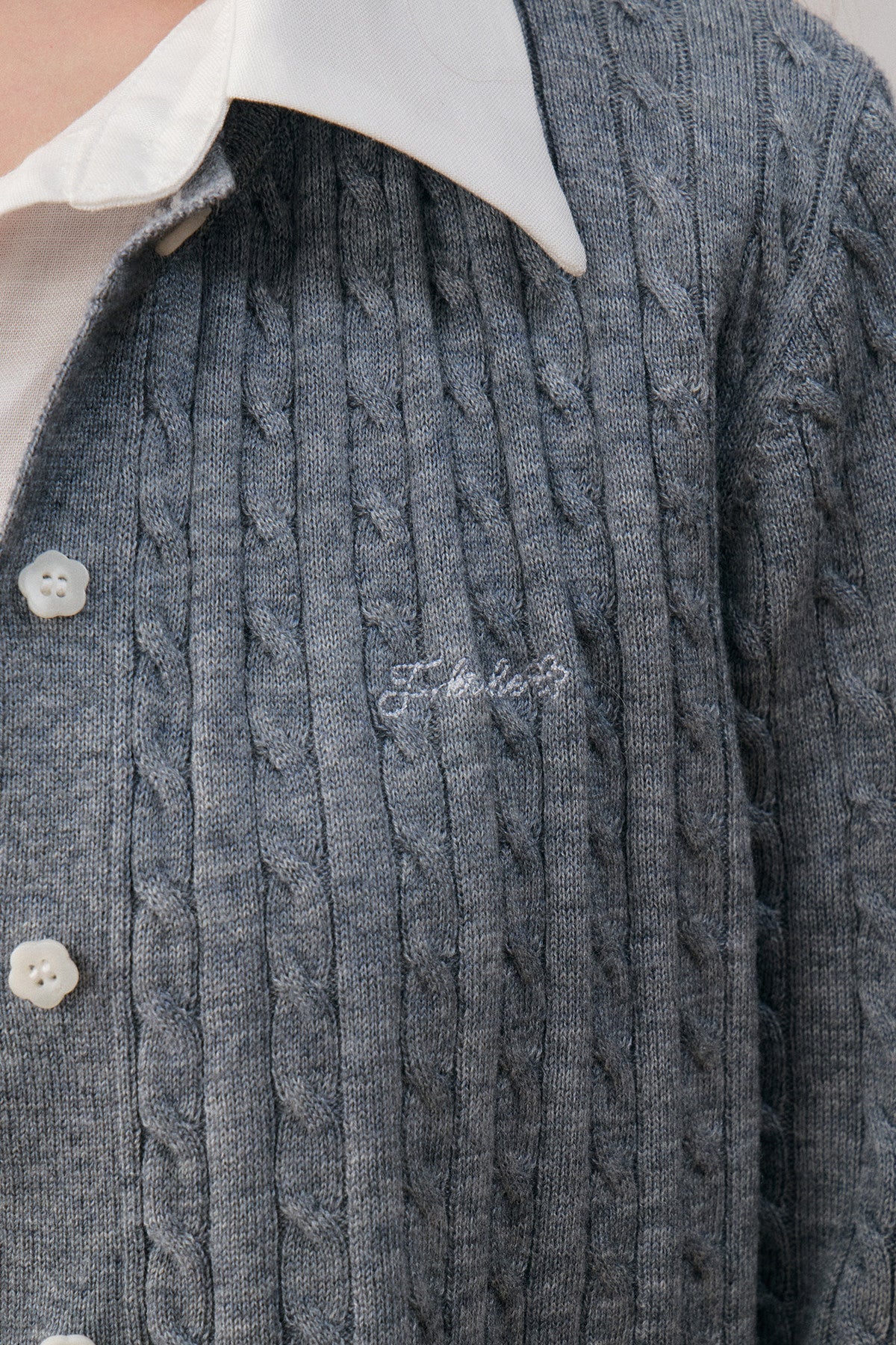 Wool Blend Spliced Shirt Cable Knit Cardigan
