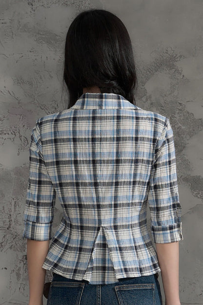 Retro Plaid Short Sleeve Shirt and Pants Set-Up