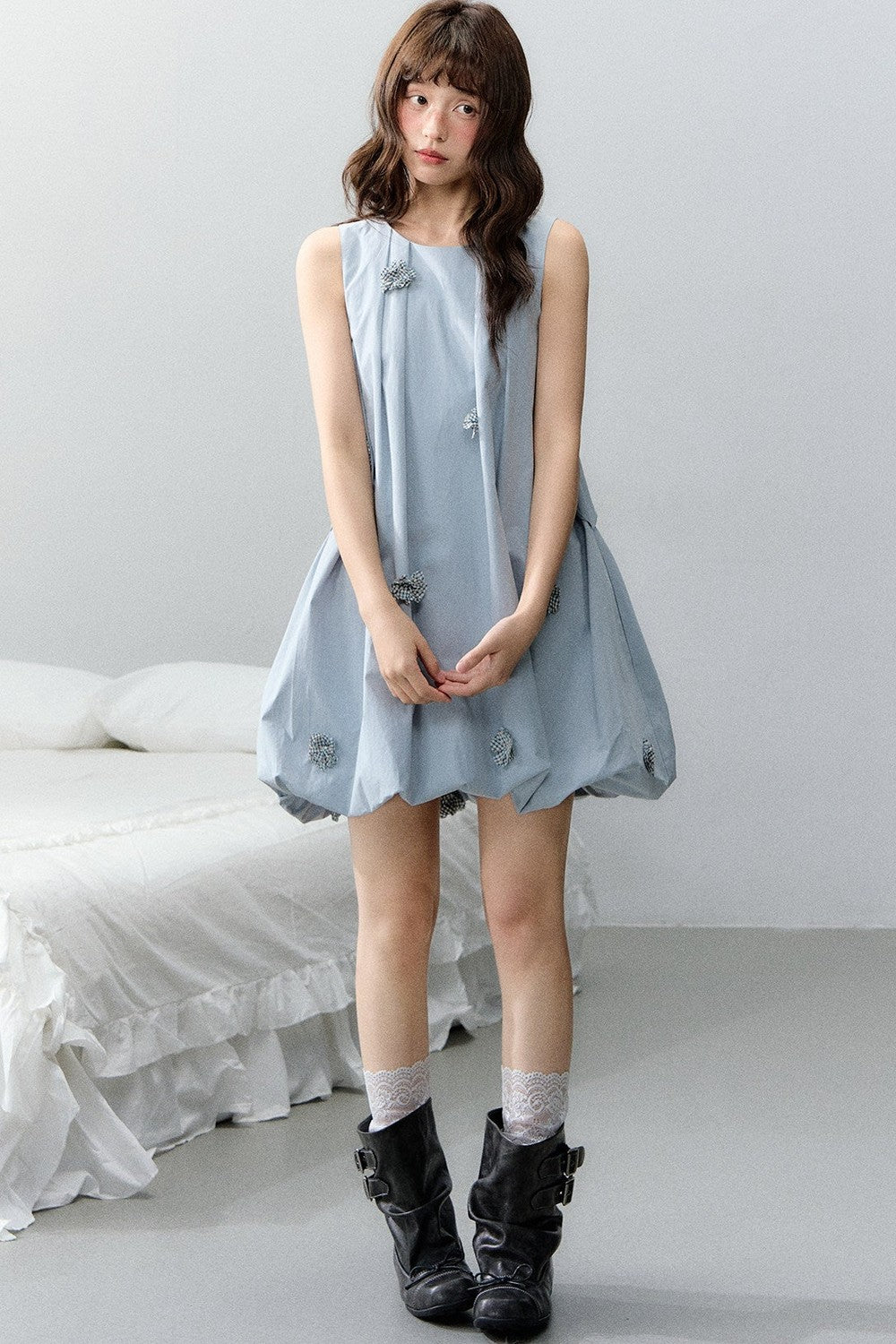 Blue Three-Dimensional Floral Dress