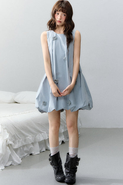 Blue Three-Dimensional Floral Dress