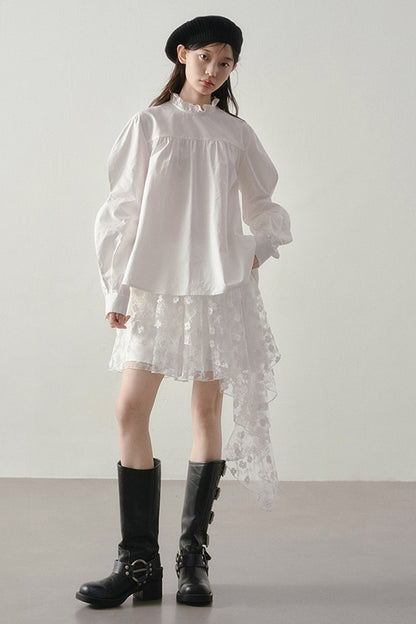 Ruffle Collar Puff Sleeve Blouse