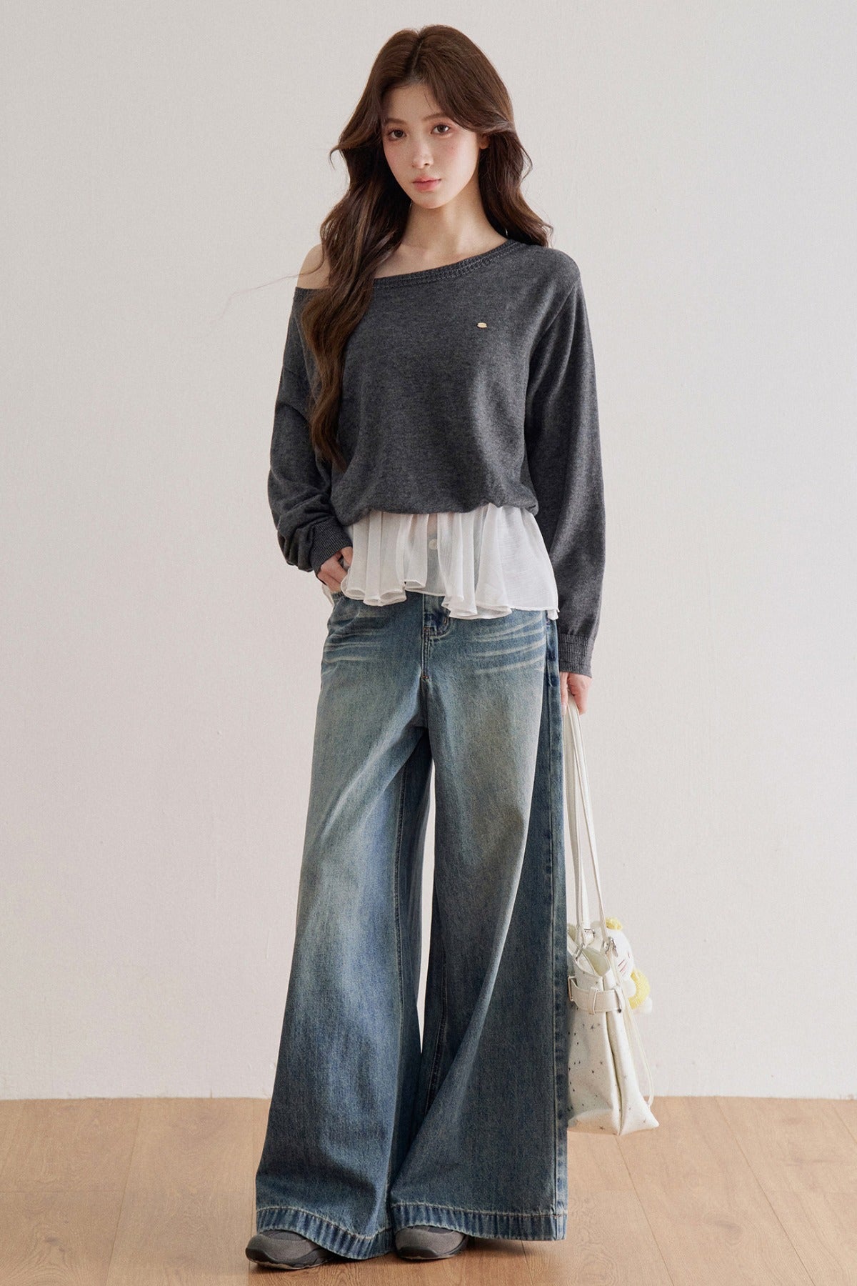 Wool Blend Mesh Patchwork Layered-Look Knit Top