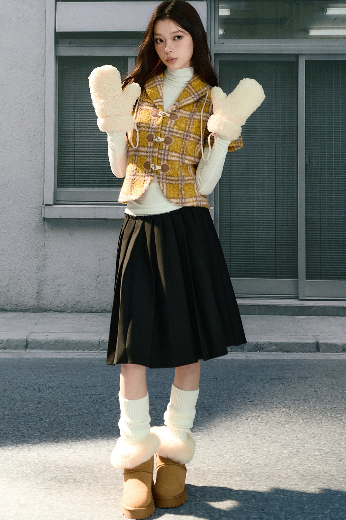 Retro Lapel Plaid Short-Sleeved Jacket