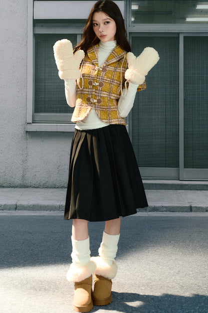 Retro Lapel Plaid Short-Sleeved Jacket