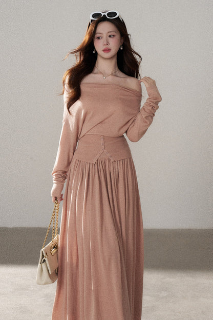 Long Sleeve Knit Top and Skirt Set