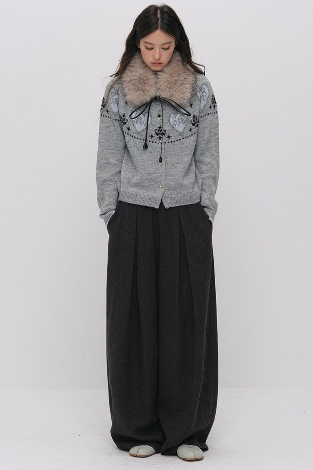 Wool Jacquard Wide-Leg Trousers