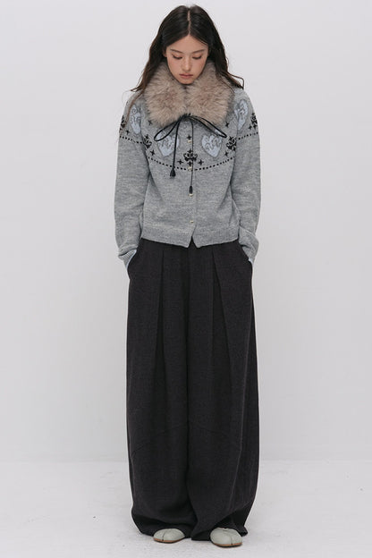 Wool Jacquard Wide-Leg Trousers