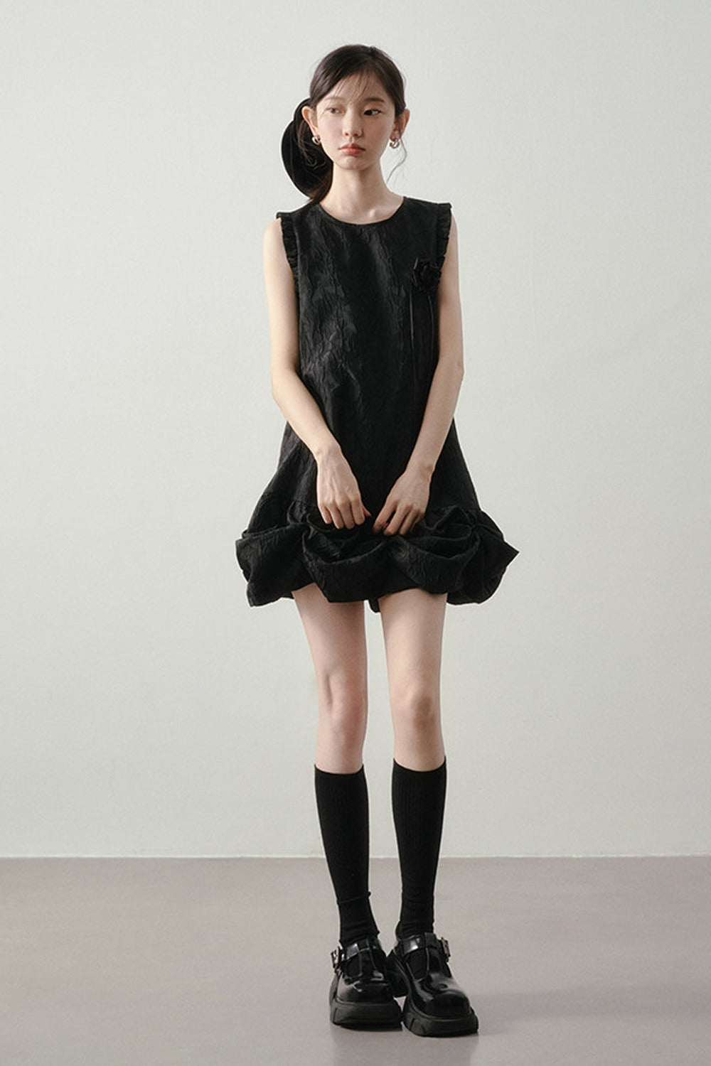 Vestido de jacquard floral rosa madera