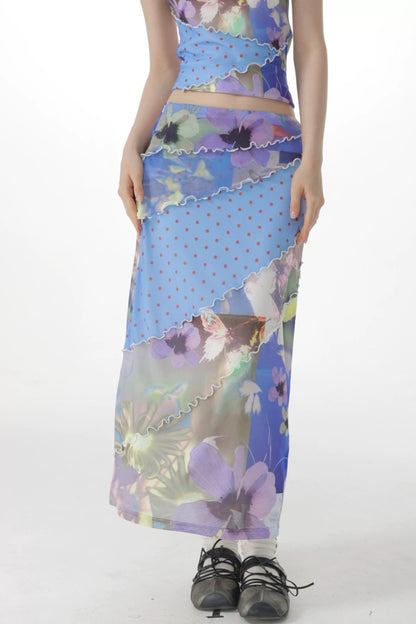 Blue Watercolor New Chinese-Style Skirt Set