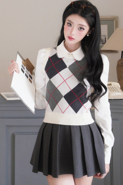 Blouse preppy à manches longues et col Claudine