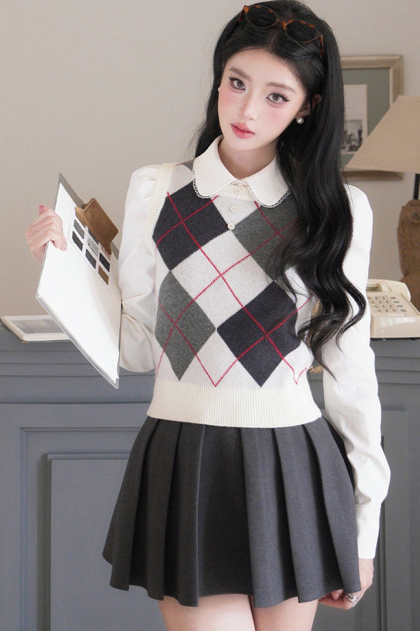 Preppy Long Sleeve Doll Collar Blouse