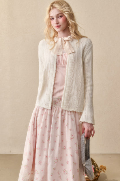 Ribbon Soft Wool Knit Cardigan