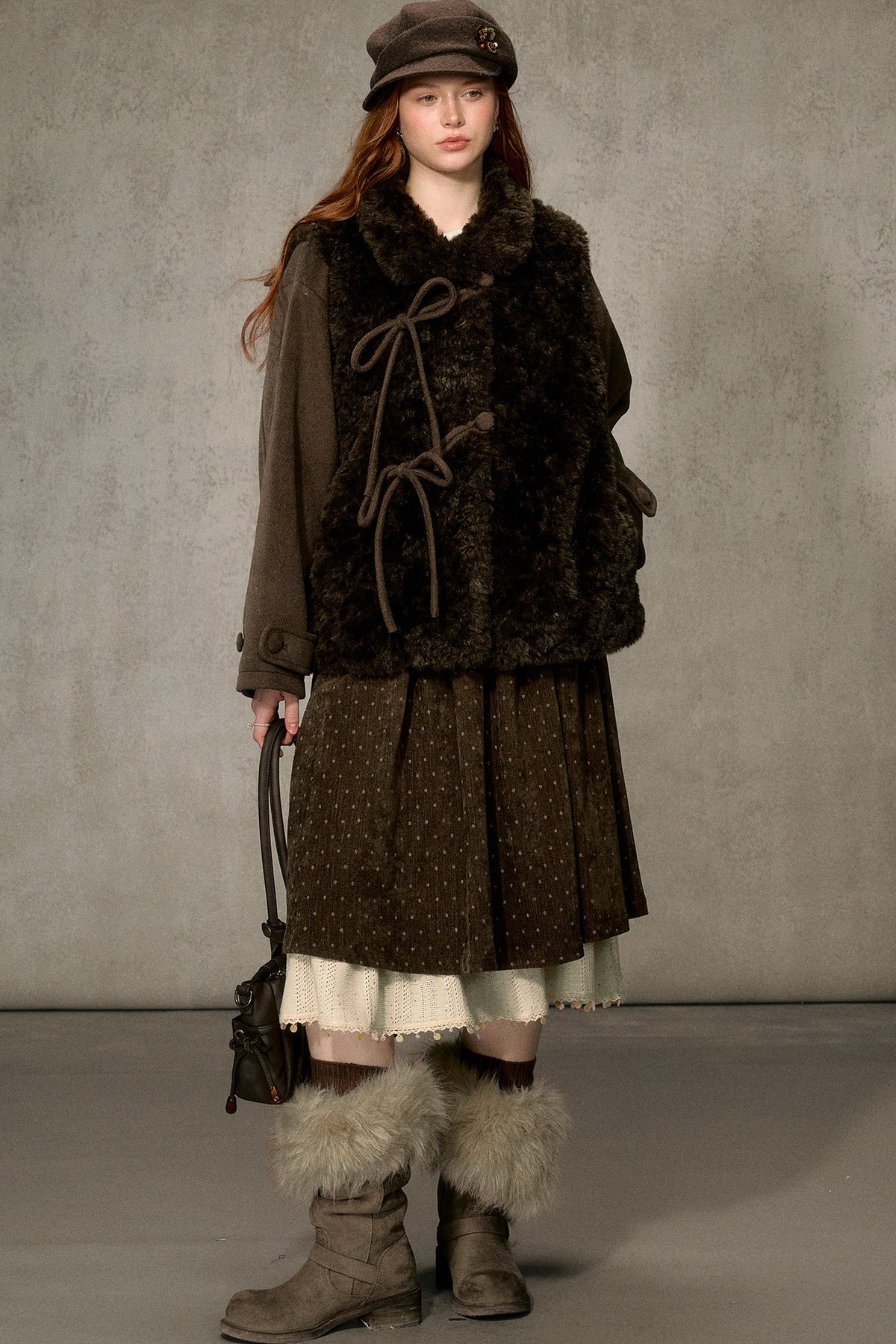 Flower Tea Layered-Look Woolen Furry Top
