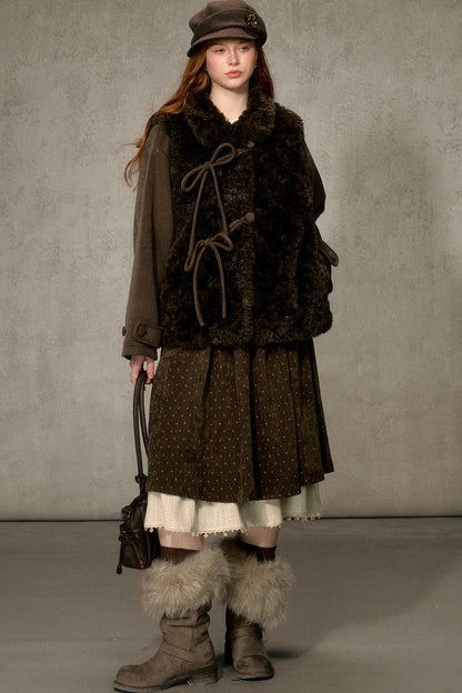 Flower Tea Layered-Look Woolen Furry Top