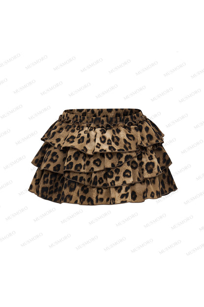 Leopard Print Ruffle A-Line Skirt