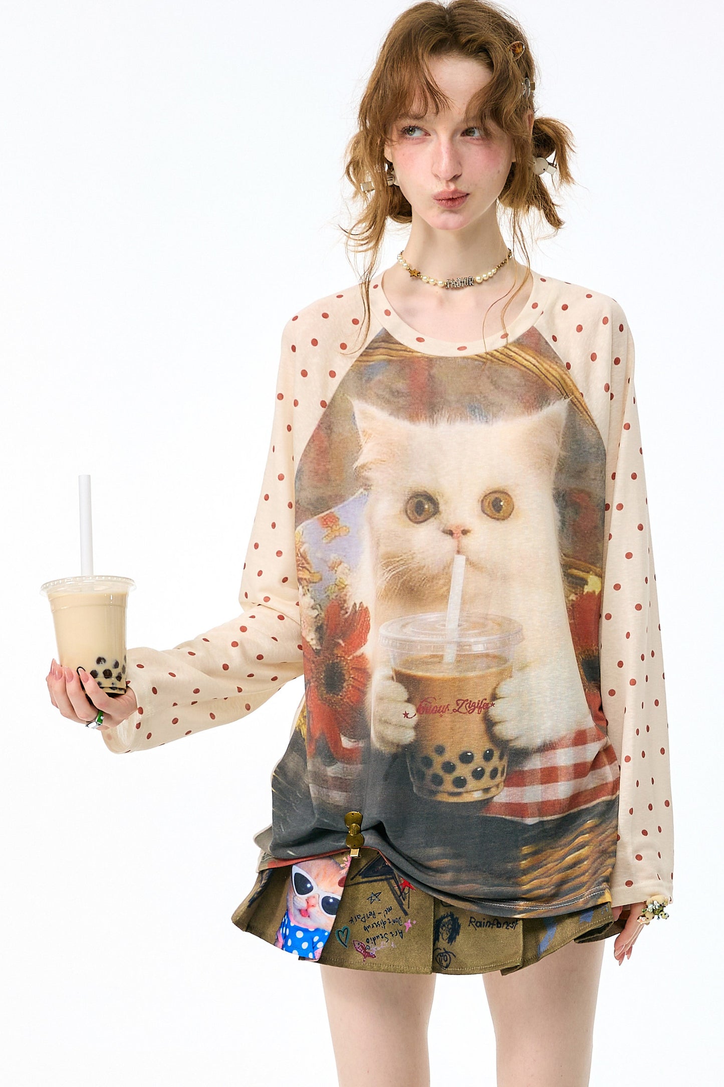 Autumn American Retro Polka Dot T-Shirt
