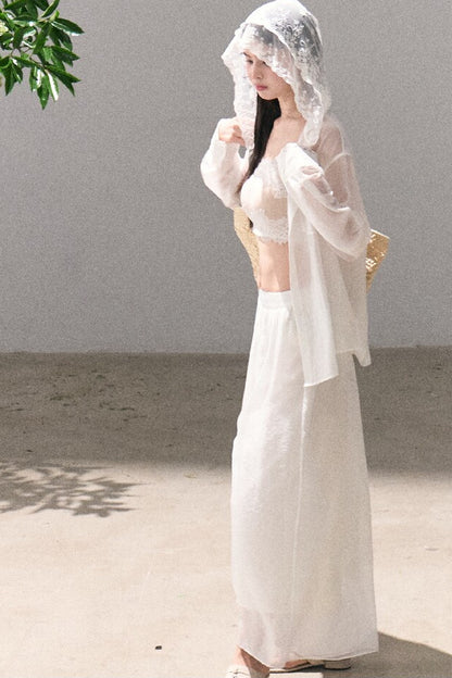 Lyocell Lace Hooded Cardigan