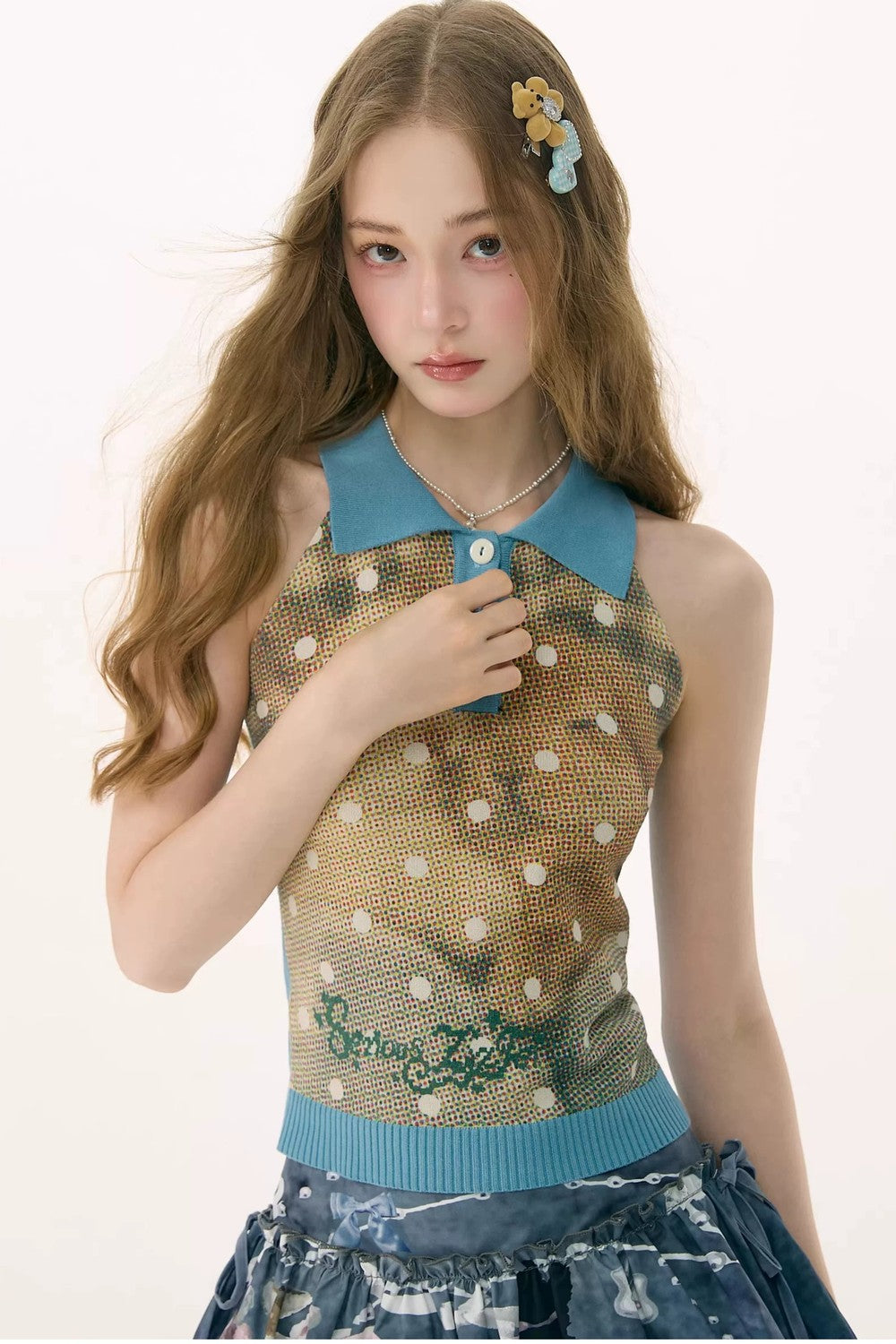 Blue Polo Knit Rabbit Vest